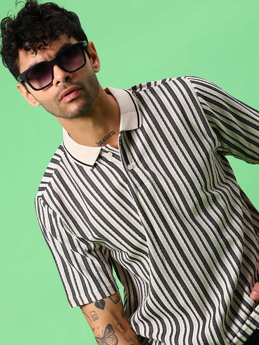 men striped short sleeve regular fit polo t-shirt