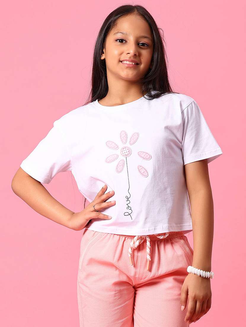 girls front print round neck t-shirt - 21951580 -  Standard Image - 1