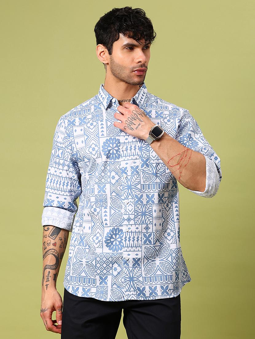 men printed long sleeve regular fit casual shirt - 21951595 - Standard Image - 1