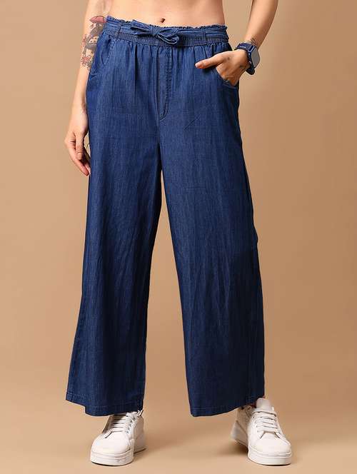women solid mid rise wide leg trouser - 21951608 -  Standard Image - 0
