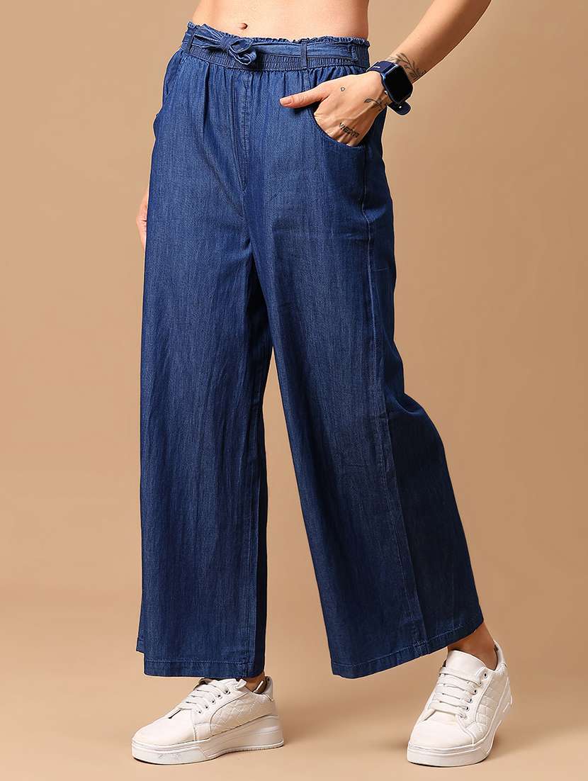 women solid mid rise wide leg trouser - 21951608 - Standard Image - 1