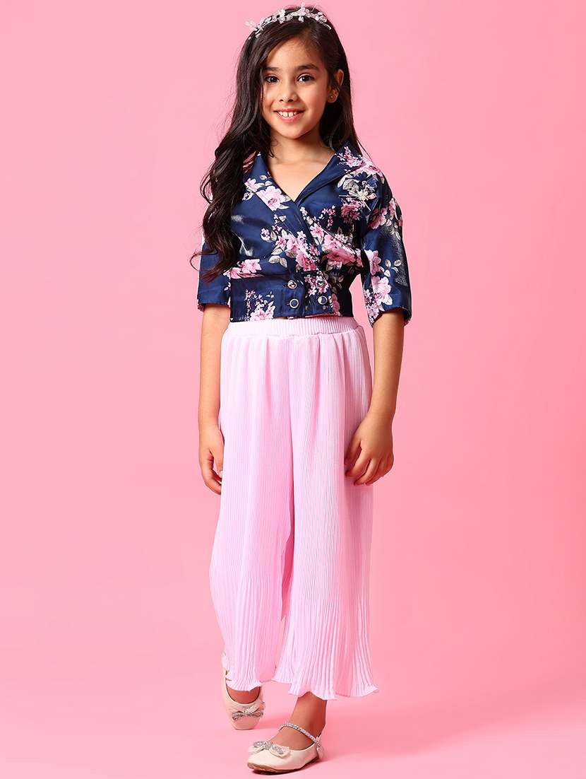 girls floral print puff sleeve mock wrap top - 21951614 -  Standard Image - 1