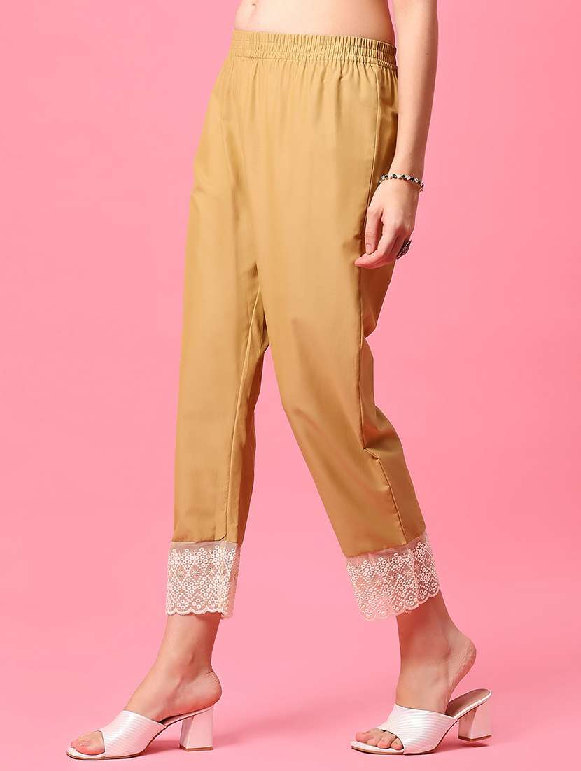 women beige solid mid rise tapered pant - 21951618 -  Standard Image - 1