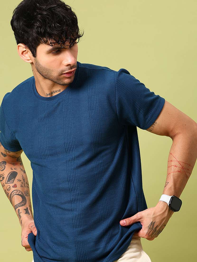 men self design short sleeve regular fit t-shirt