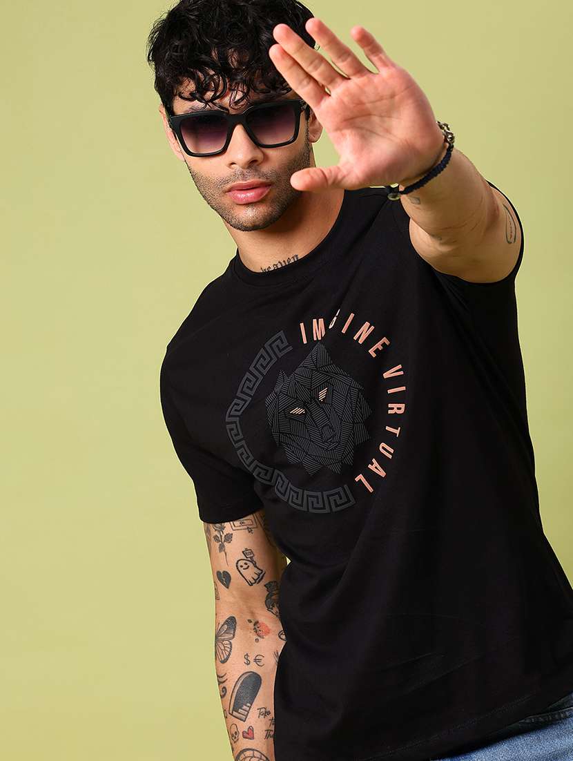 men front & back print round neck slim fit t-shirt