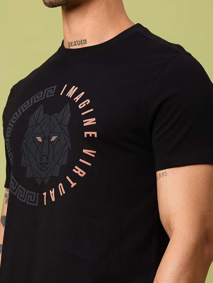 men front & back print round neck slim fit t-shirt - 21951650 -  Standard Image - 4