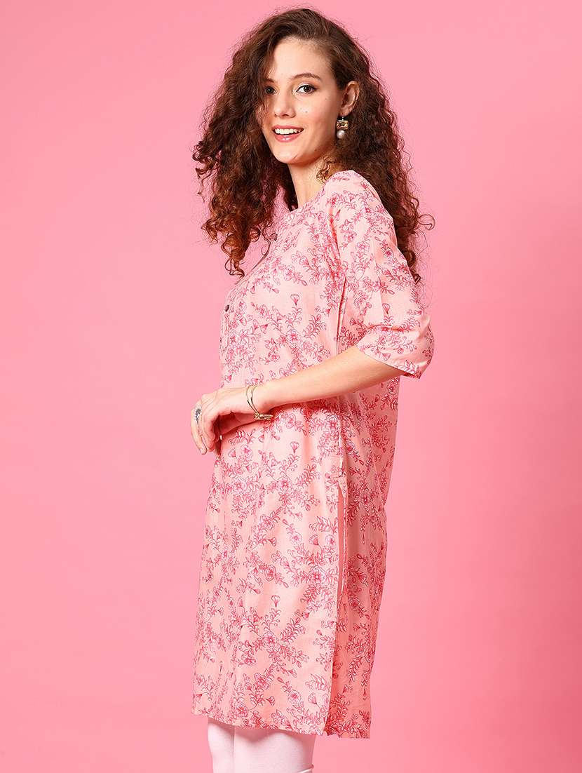 women floral three quarter sleeve straight kurta - 21951690 -  Standard Image - 1