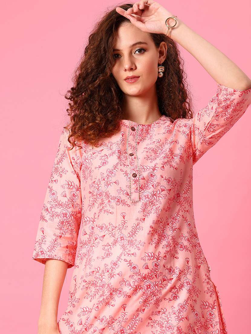 women floral three quarter sleeve straight kurta - 21951690 -  Standard Image - 4