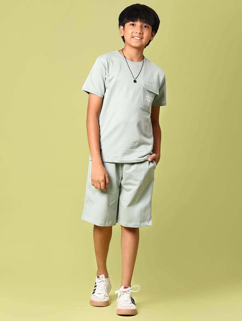 boys solid t-shirt & shorts co-ords set - 21951703 - Standard Image - 1