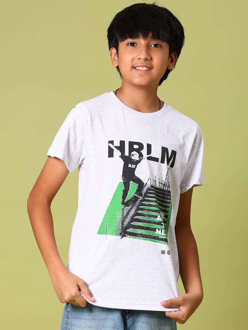 boys front print round neck t-shirt - 21951735 -  Standard Image - 1