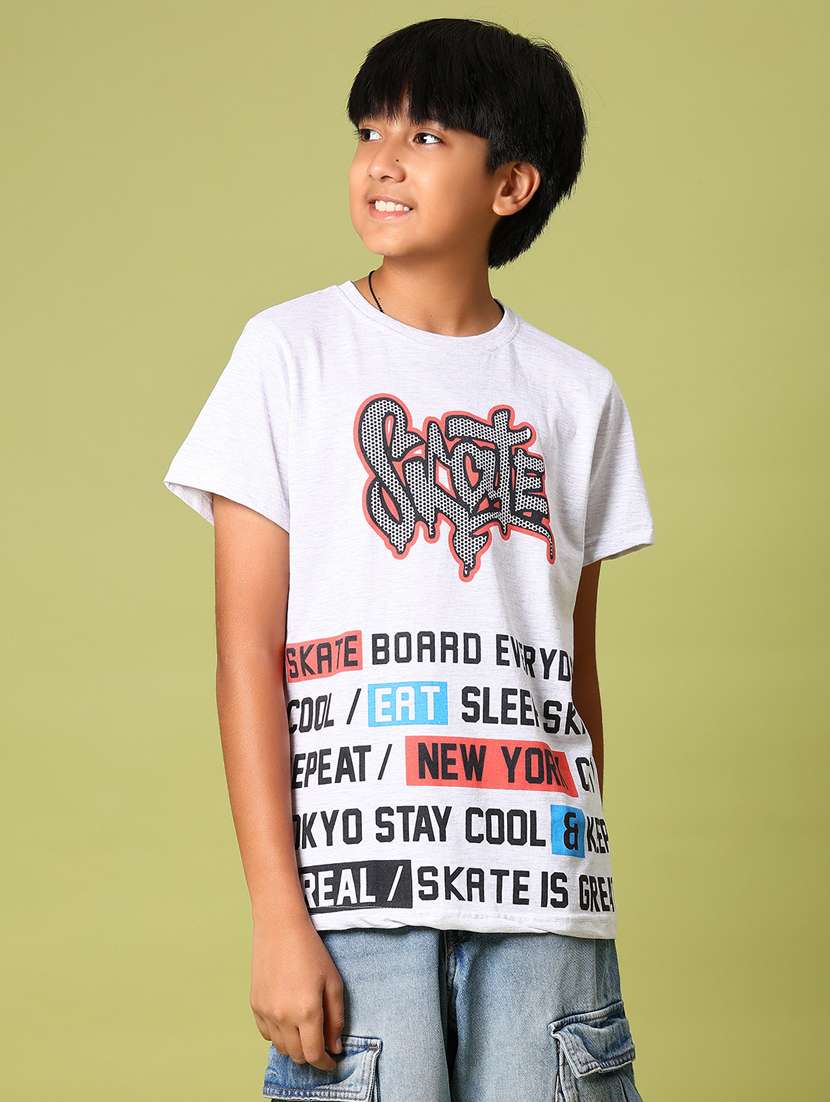 boys front print round neck t-shirt - 21951736 -  Standard Image - 1