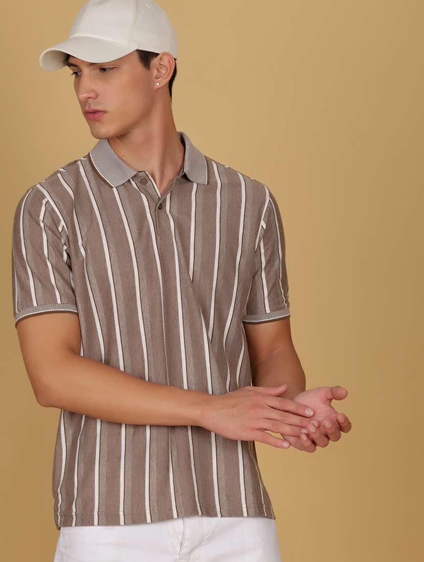men striped short sleeve regular fit polo t-shirt