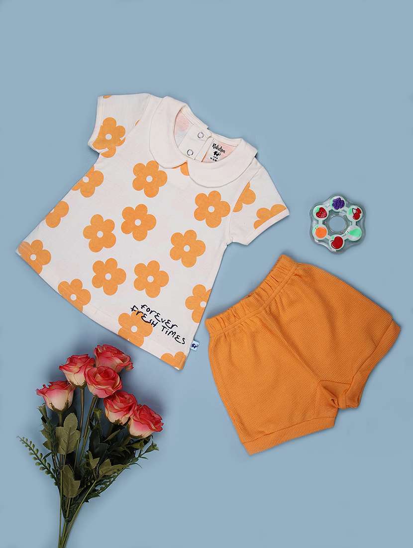 girls floral printed t-shirt & shorts twin sets 