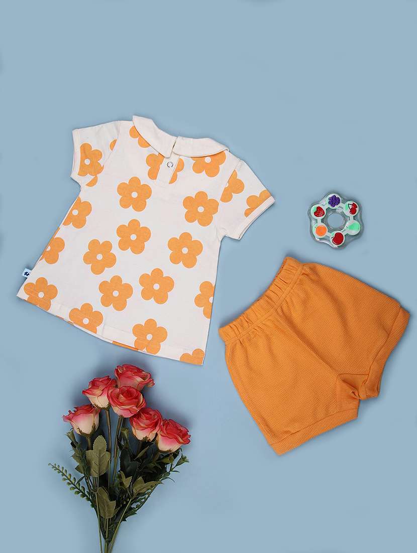 girls floral printed t-shirt & shorts twin sets  - 21951753 -  Standard Image - 1