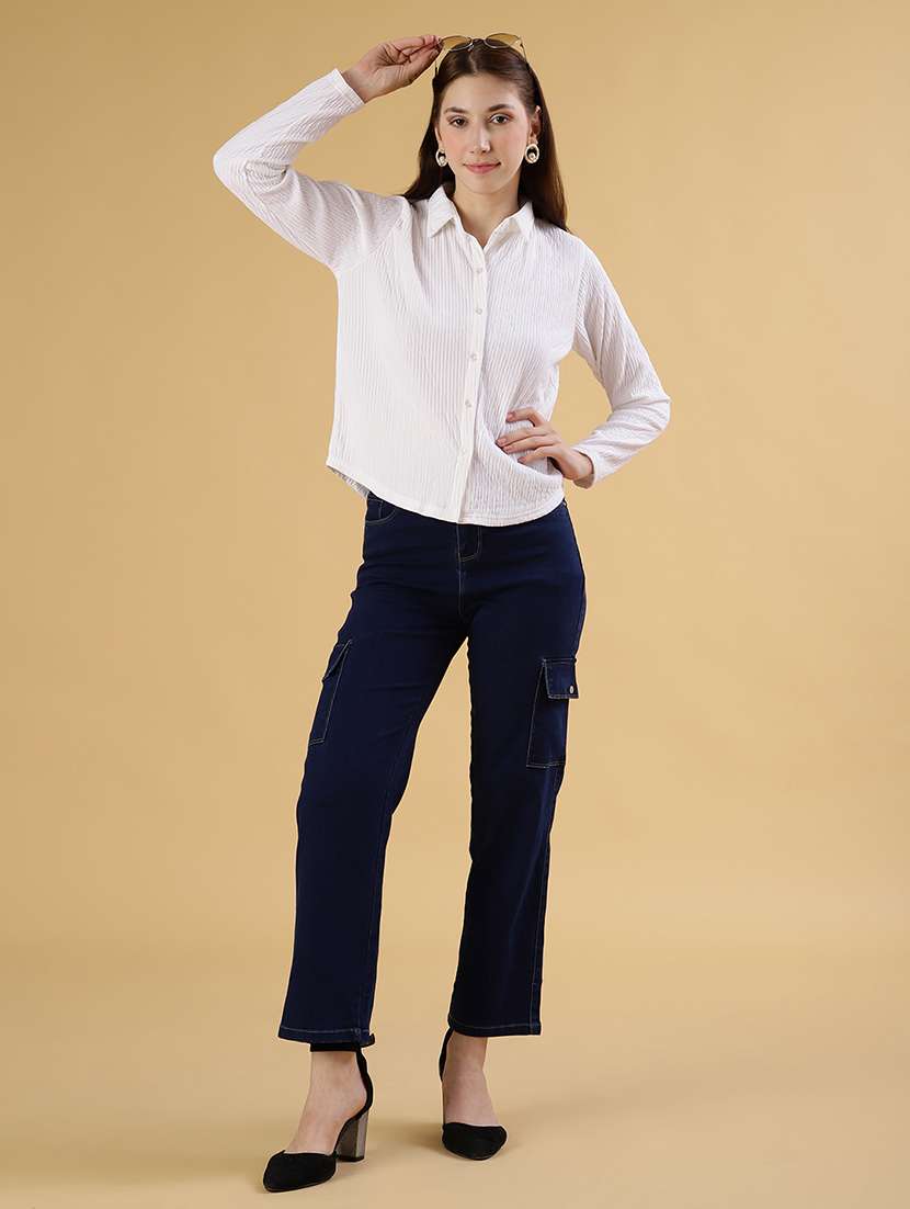 women solid collared long sleeve shirt - 21951855 -  Standard Image - 4