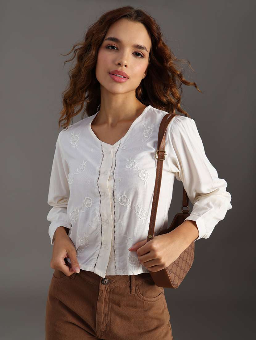 women embroidered long sleeve regular shirt