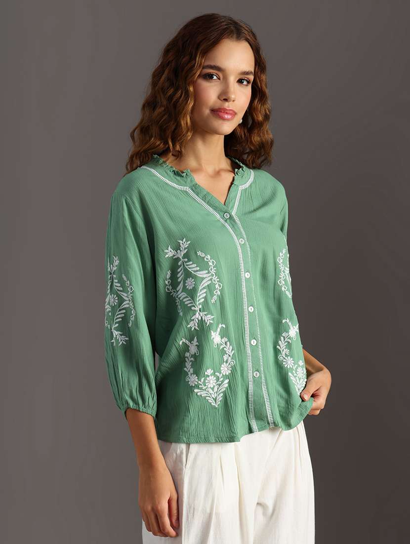 women embroidered long sleeve regular top - 21952059 -  Standard Image - 1