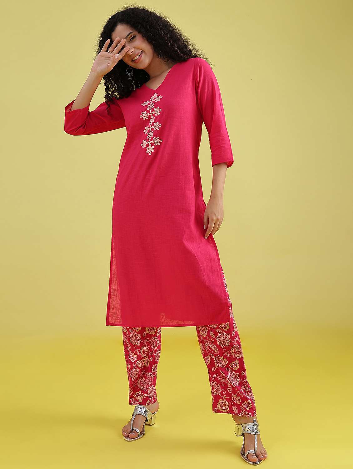 women pink embroidered straight kurta - 21952060 -  Standard Image - 6