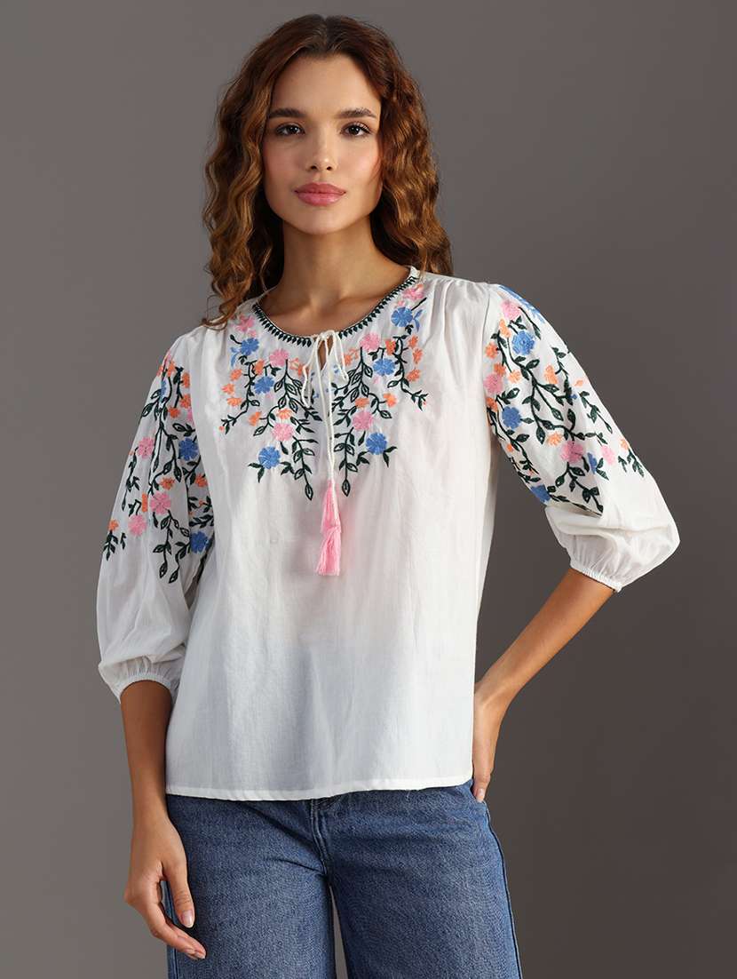 women embroidered puff sleeve regular top - 21952063 -  Standard Image - 1