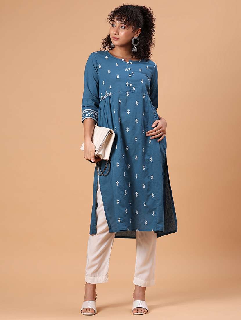 women embroidered three quarter sleeve a-line kurta - 21952065 -  Standard Image - 1