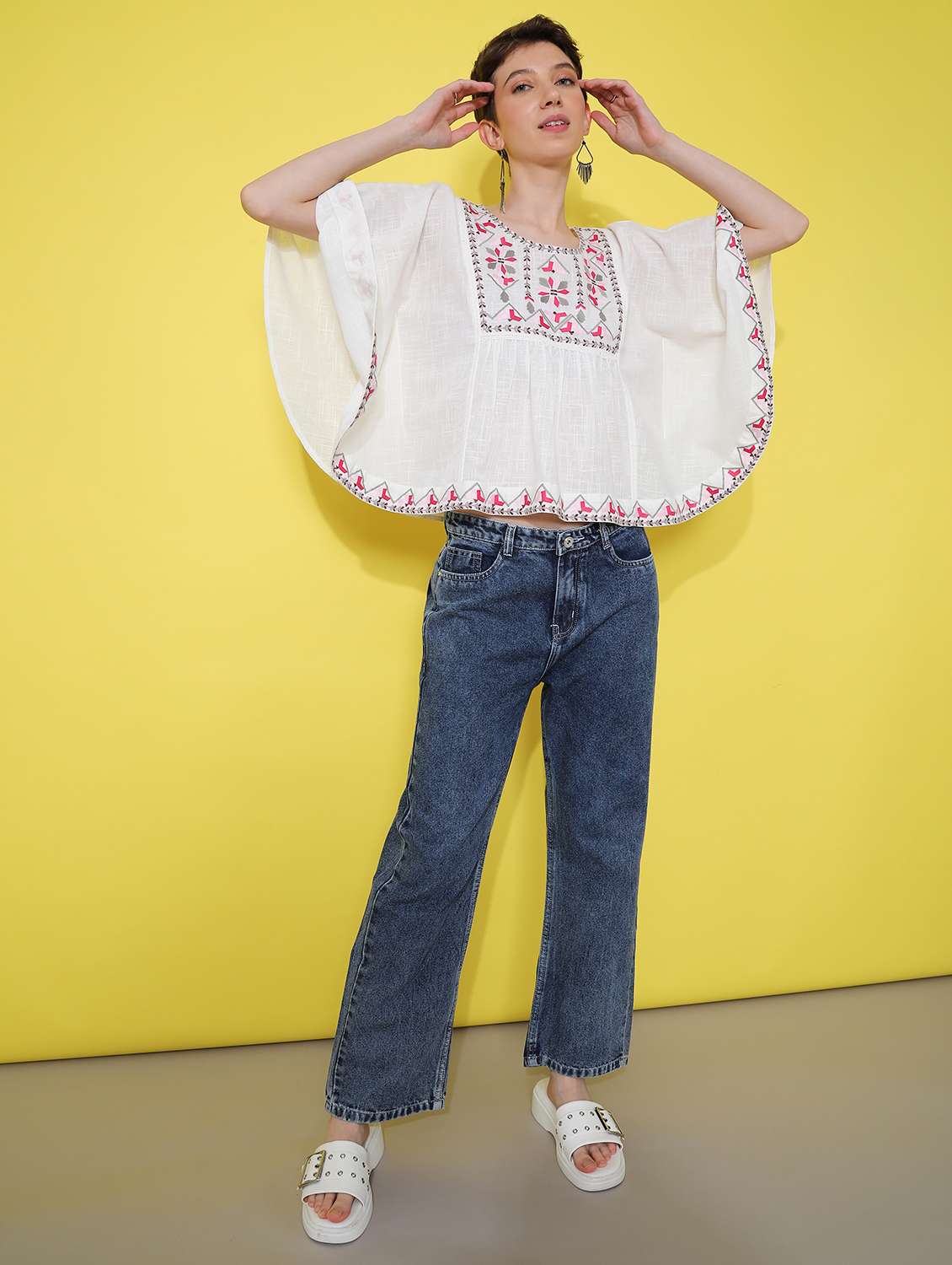 women white embroidered flared sleeve top - 21952072 -  Standard Image - 6