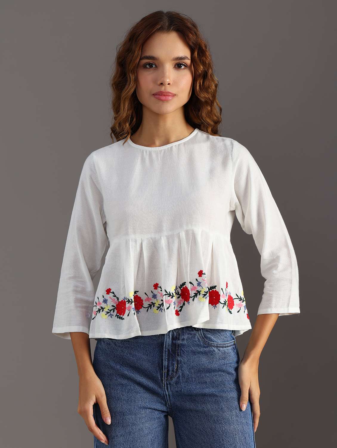 women white embroidered flared top - 21952073 - Standard Image - 1
