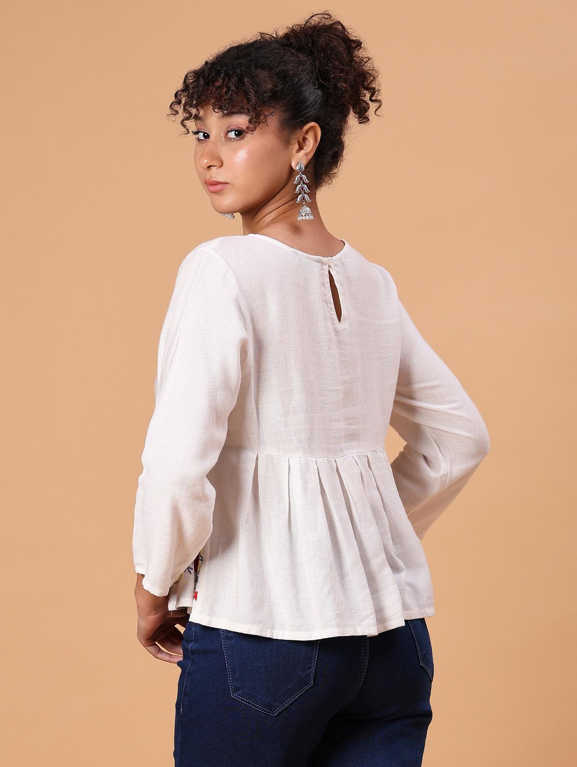 women white embroidered flared top - 21952073 - Standard Image - 4