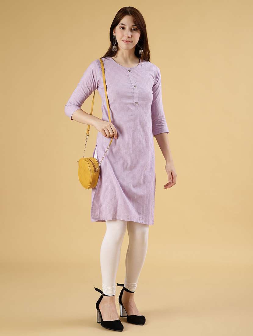 women self design three quarter sleeve straight kurta - 21952082 -  Standard Image - 1