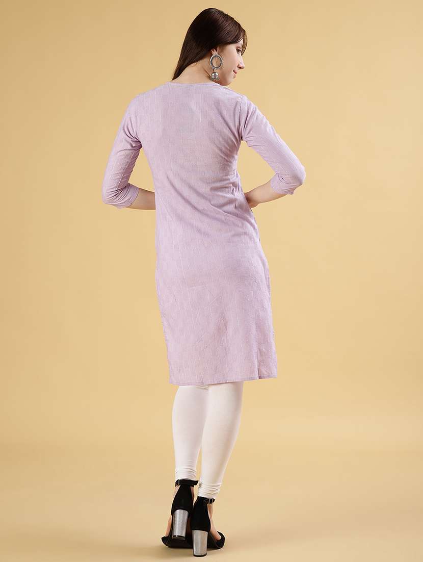 women self design three quarter sleeve straight kurta - 21952082 -  Standard Image - 4