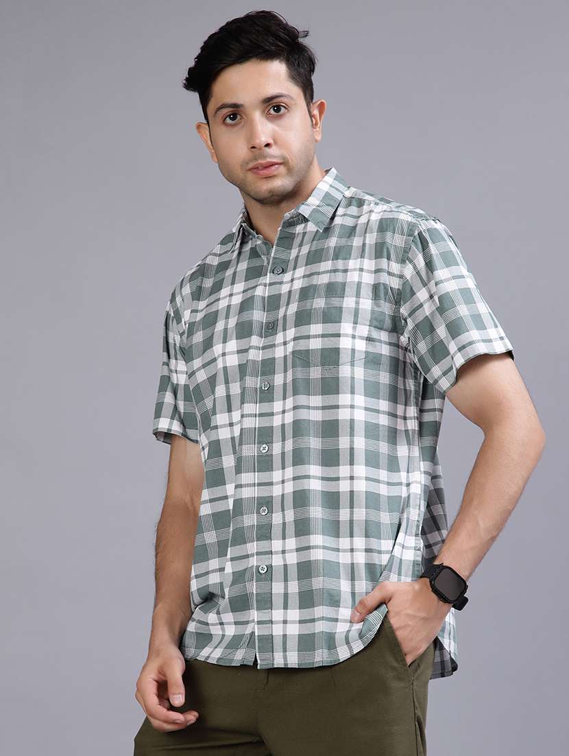 men checkered collared short sleeve regular fit shirt - 21952253 - Standard Image - 1