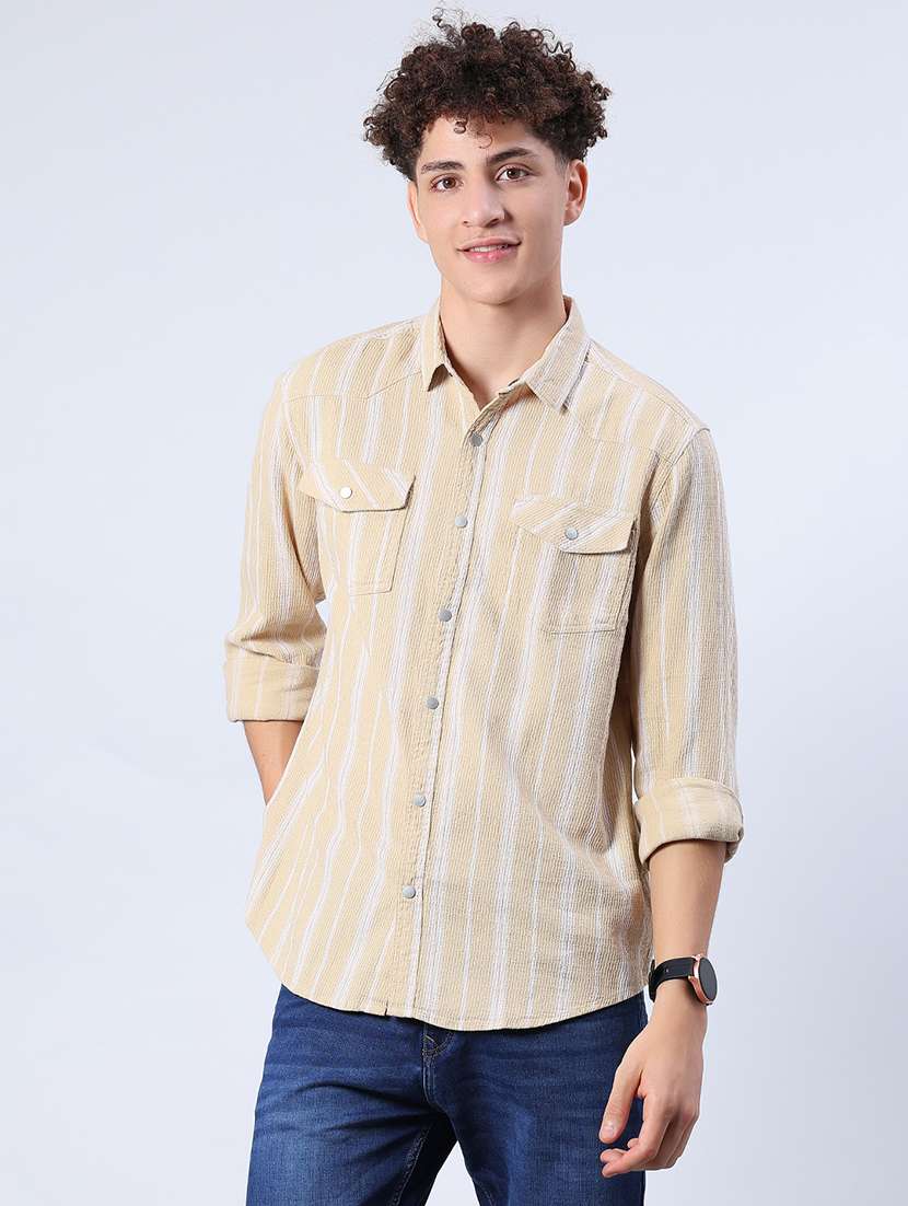 men striped collared long sleeve shirt - 21952322 -  Standard Image - 1