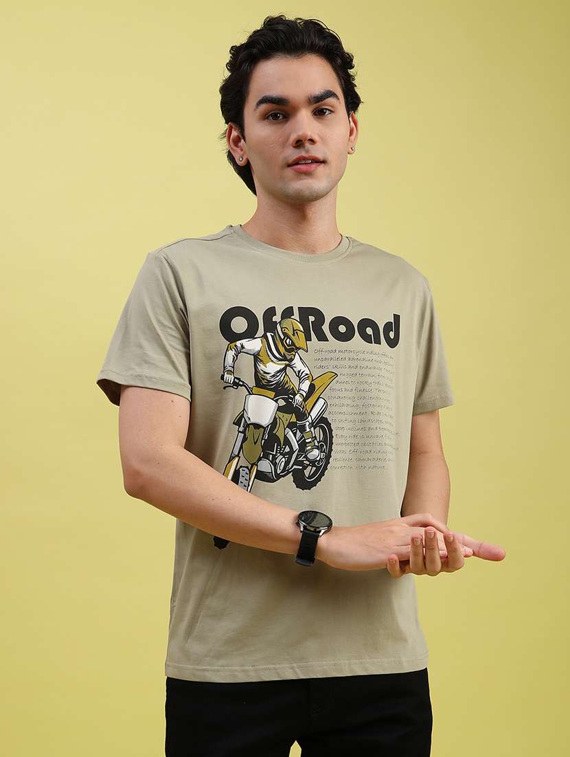 men front print round neck regular fit t-shirt - 21952379 - Standard Image - 1