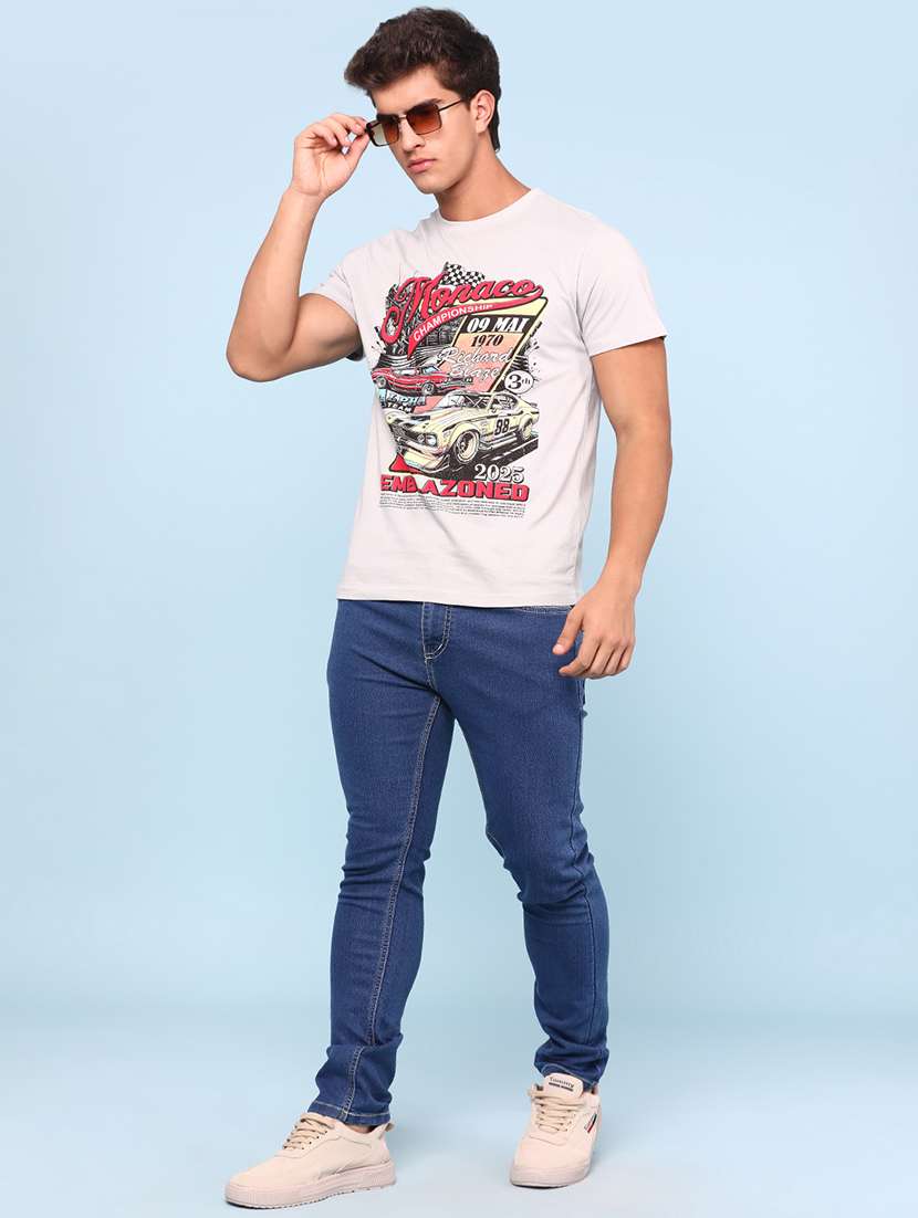 mens grey cotton blend plain t-shirt - 21952392 -  Standard Image - 4