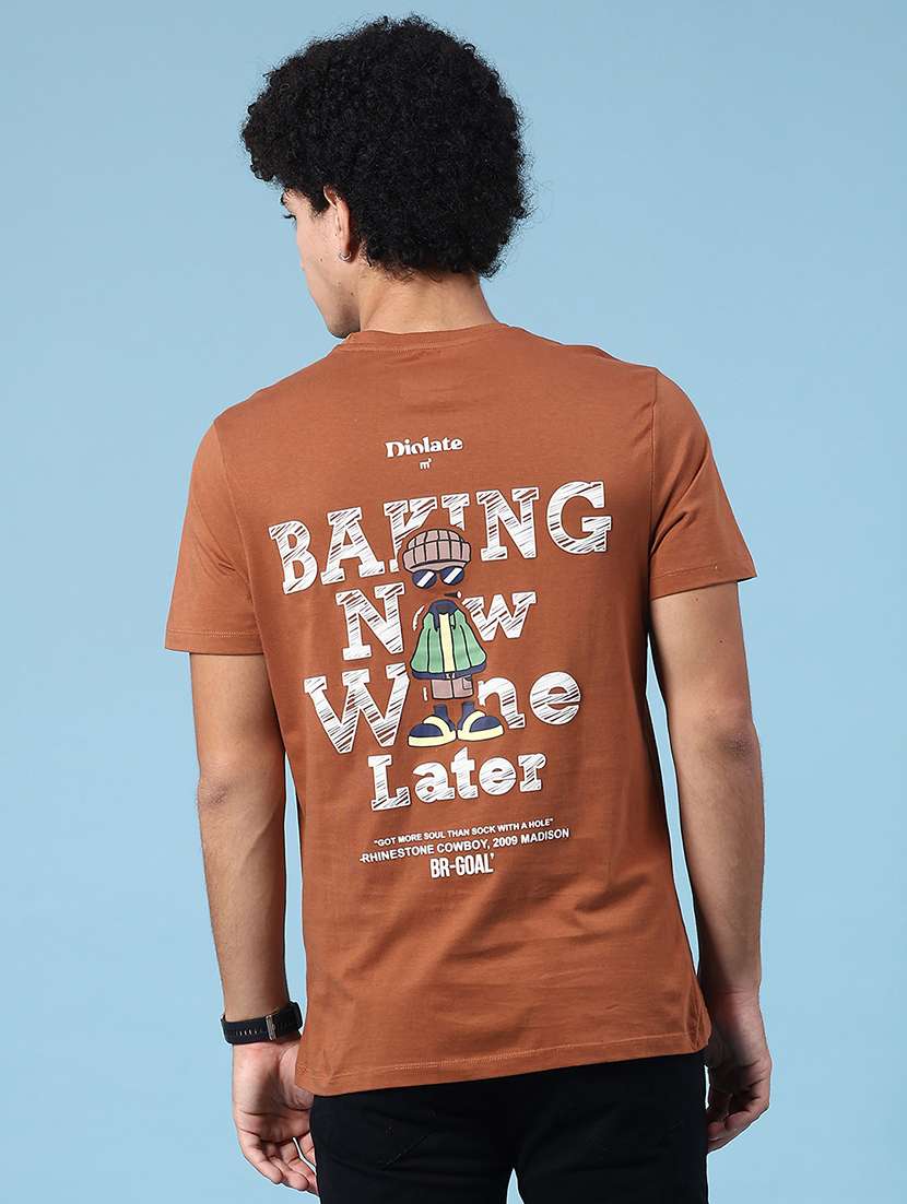 men brown cotton blend front & back print t-shirt - 21952431 -  Standard Image - 1