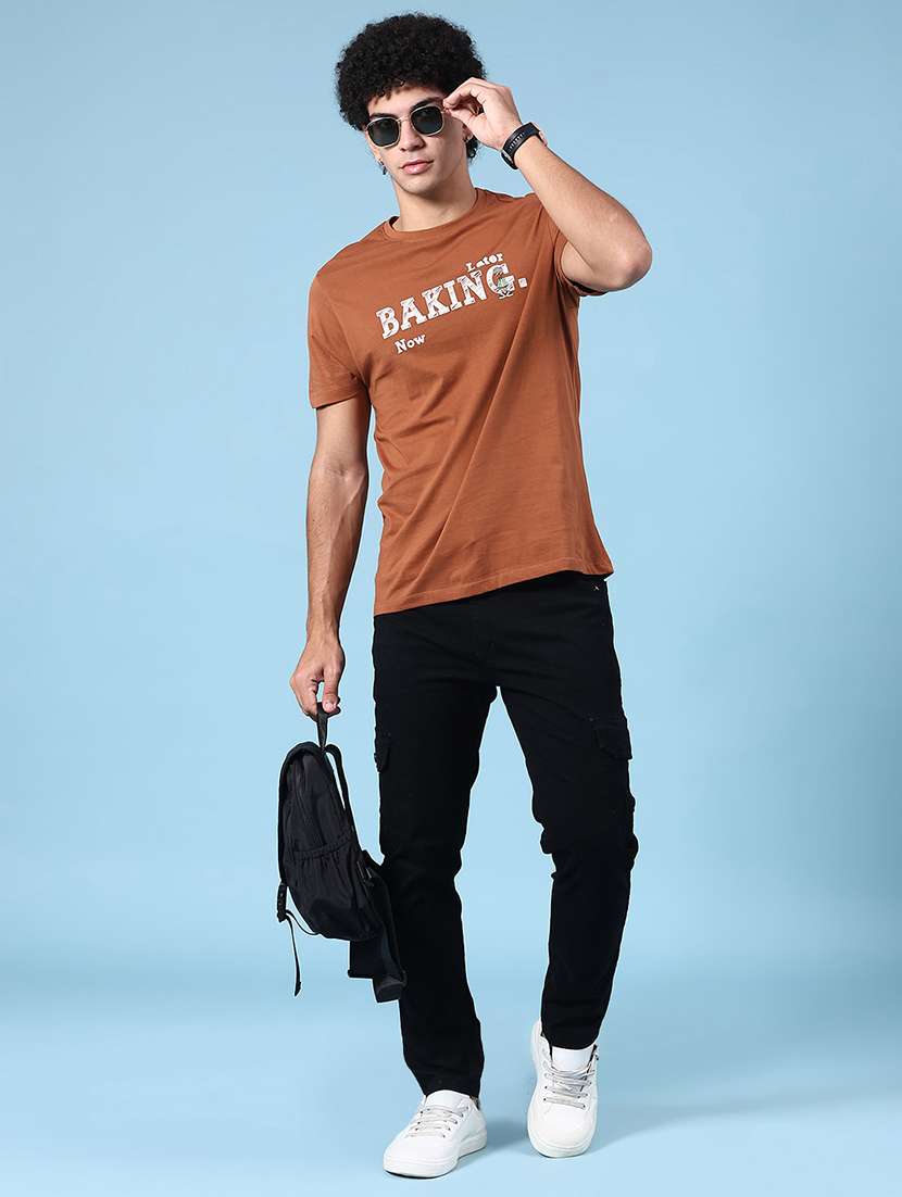 men brown cotton blend front & back print t-shirt - 21952431 -  Standard Image - 4