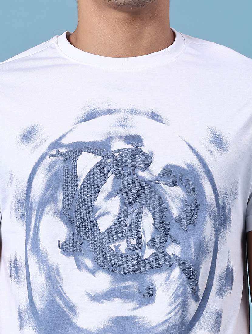 men white cotton blend front print t-shirt - 21952432 -  Standard Image - 1