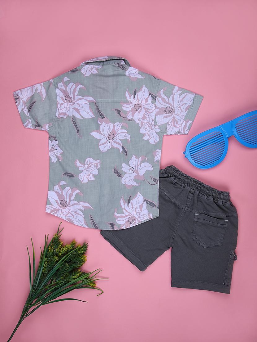 boys floral printed shirt & short twin set - 21953859 - Standard Image - 1