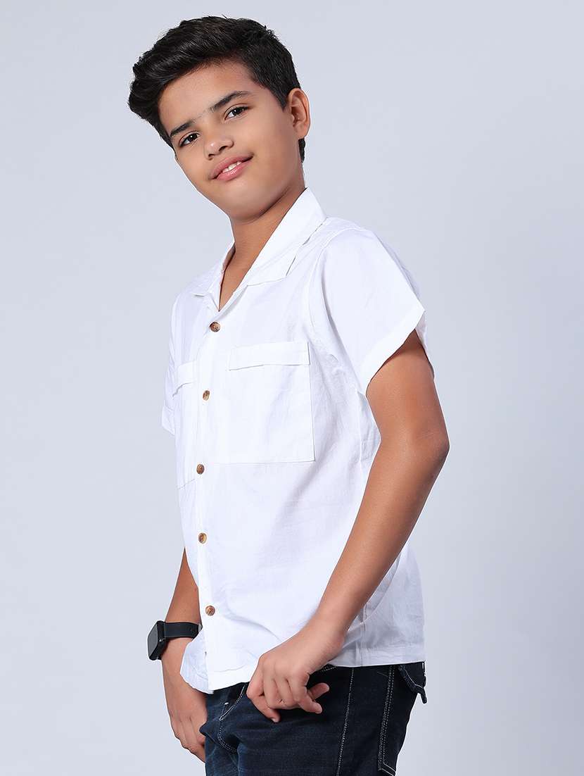 boys solid cuban collar short sleeve shirt - 21953868 -  Standard Image - 1