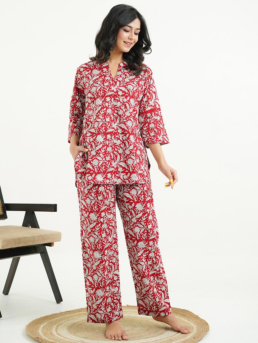 women printed nightwear pyjama set