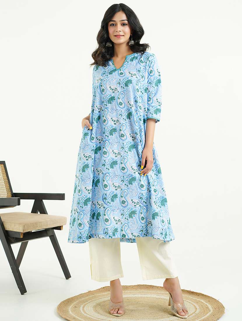 women three quarter sleeve a-line kurta - 21954029 - Standard Image - 1