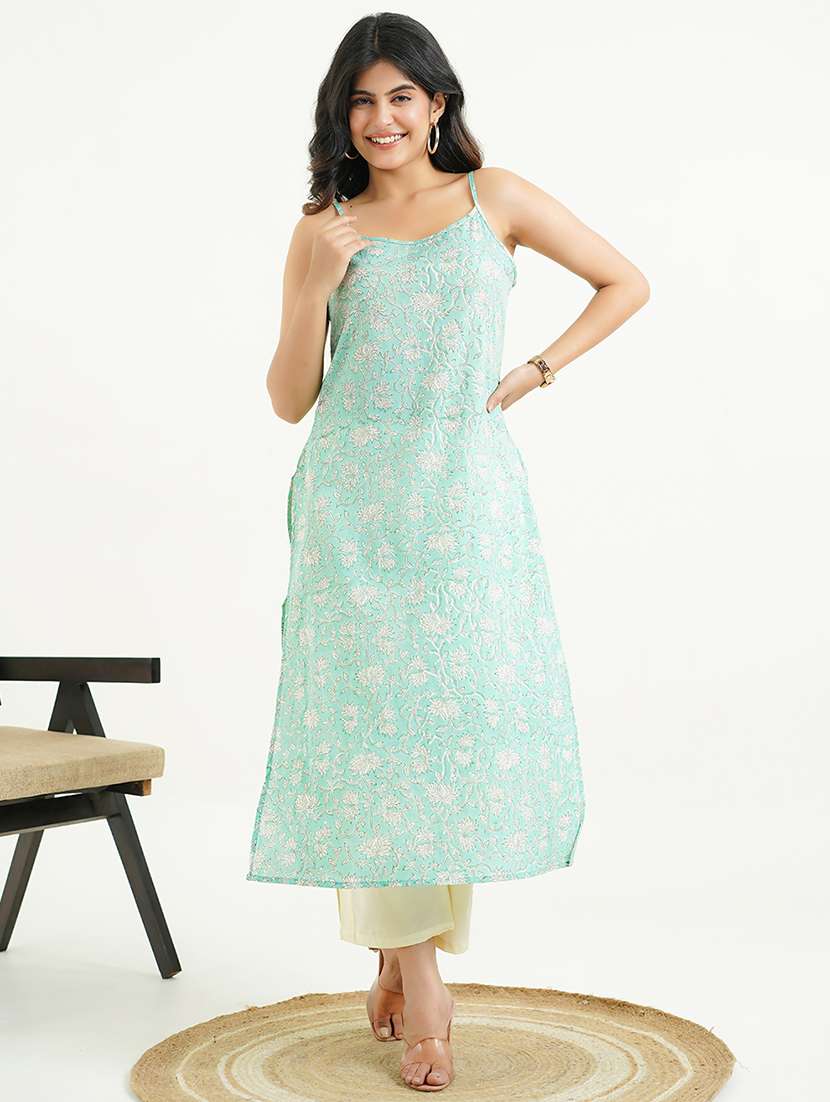 women floral shoulder strap a-line kurta