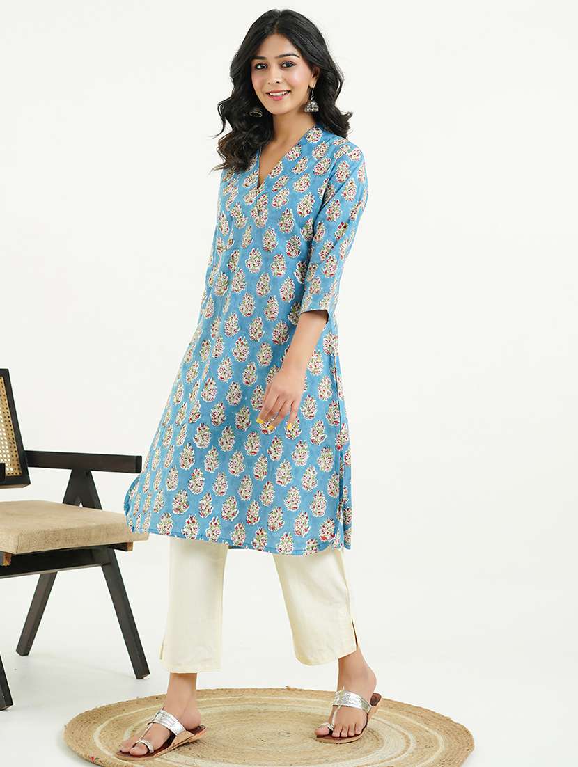 women floral printed v neck a-line kurta - 21954040 -  Standard Image - 1