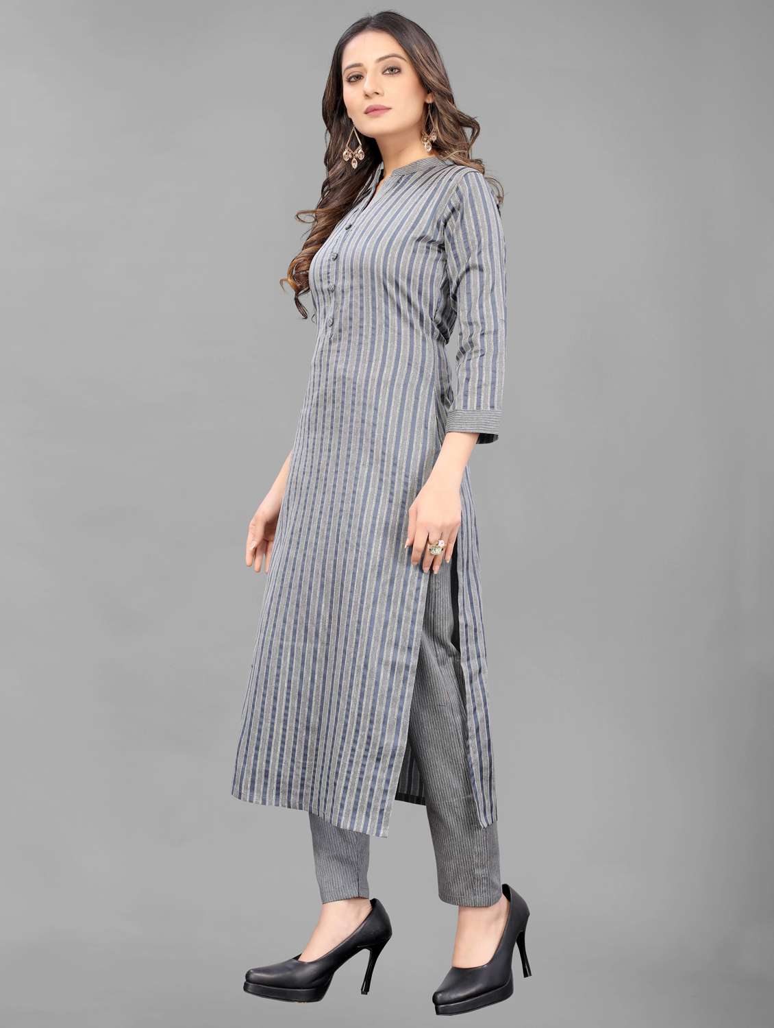 women three quarter sleeve kurta pant set - 21954061 -  Standard Image - 1