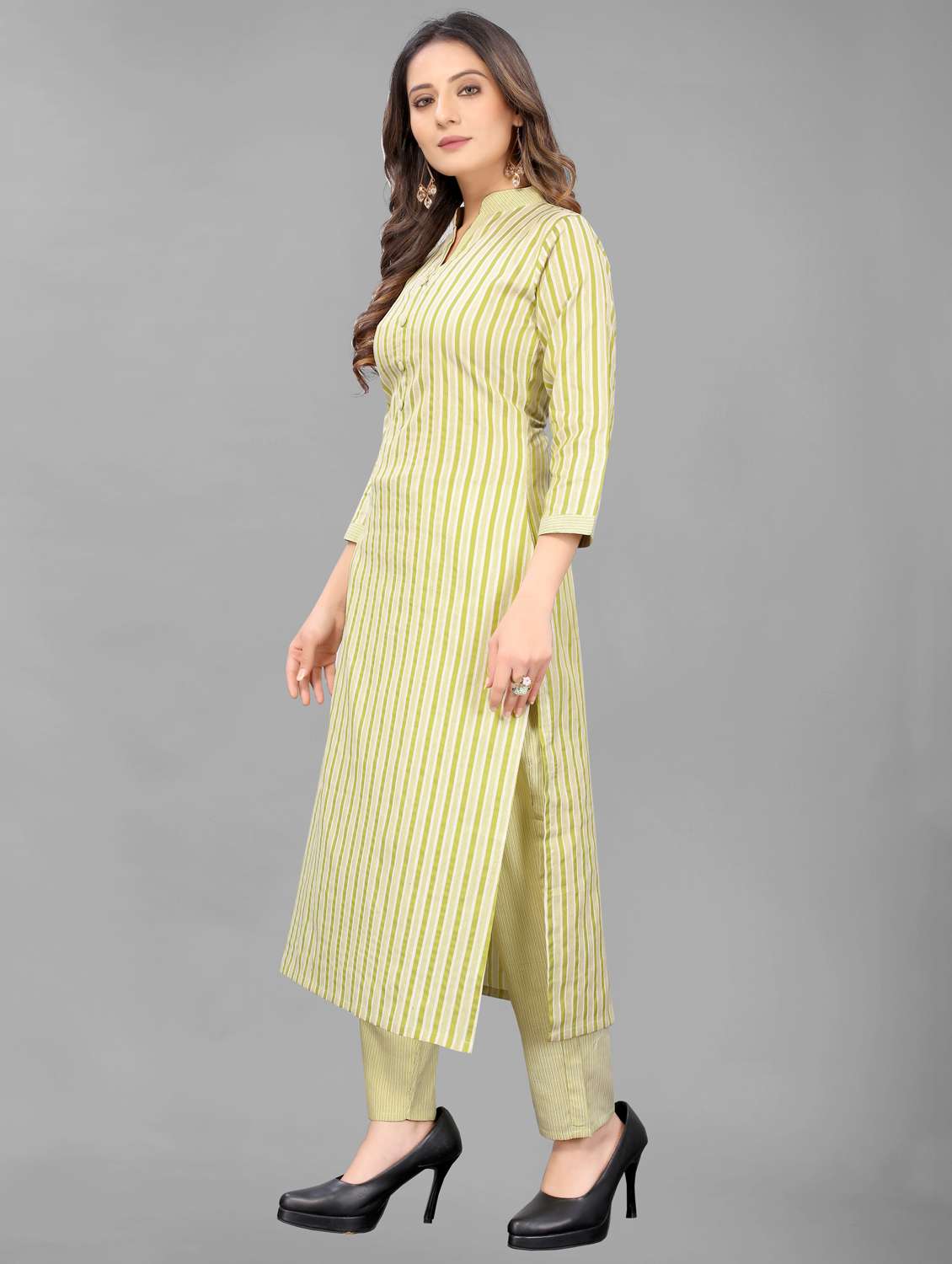 women three quarter sleeve kurta pant set - 21954062 -  Standard Image - 1