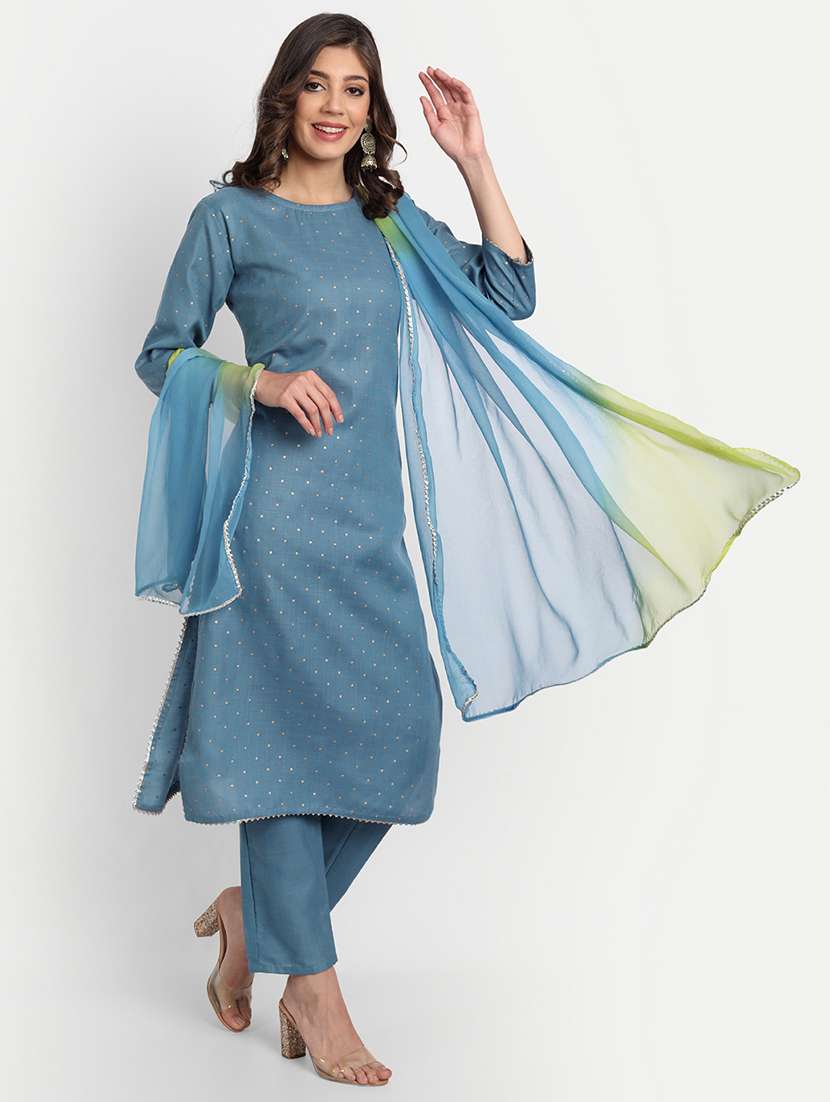 women three quarter sleeve kurta pant with dupatta set - 21954079 - Standard Image - 1