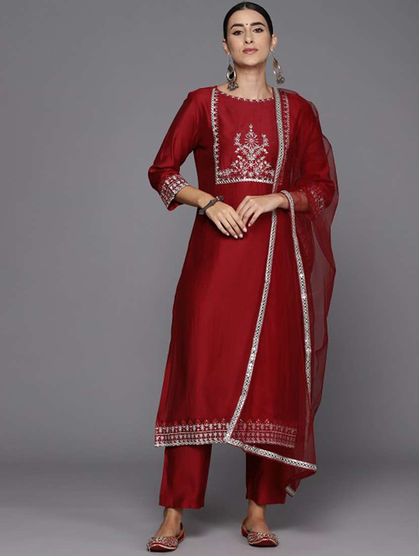 women three quarter sleeve kurta pant with dupatta set