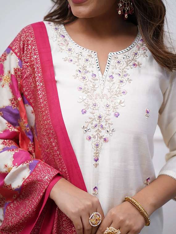 women three quarter sleeve kurta pant with dupatta set - 21954181 - Standard Image - 6