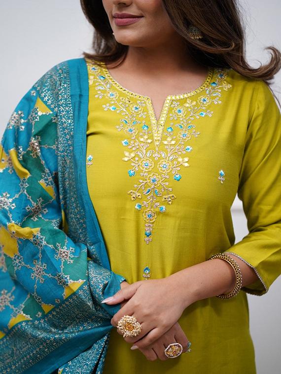 women three quarter sleeve kurta pant with dupatta set - 21954182 - Standard Image - 6