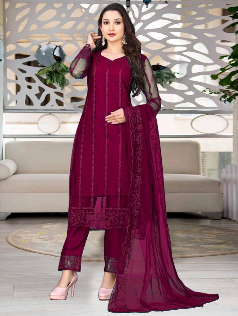 women embroidered long sleeve kurta pant with dupatta set - 21954196 - Standard Image - 1