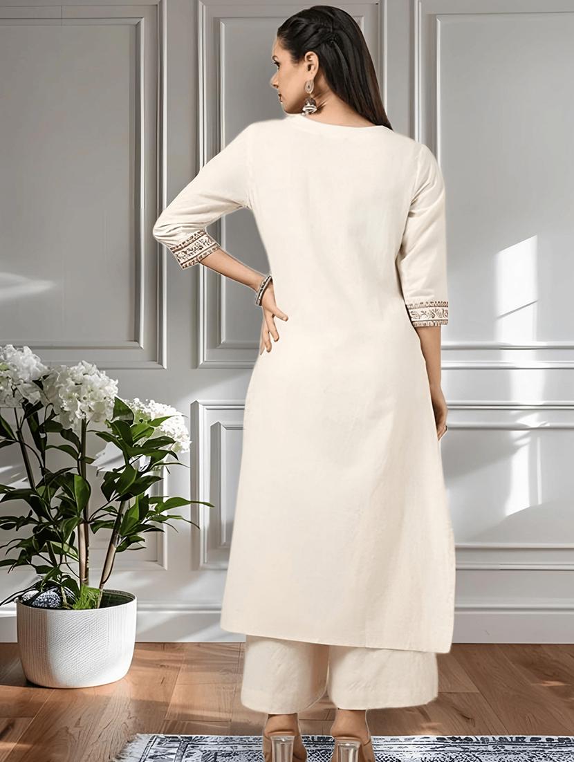 women three quarter sleeve kurta pant with dupatta set - 21954207 -  Standard Image - 1